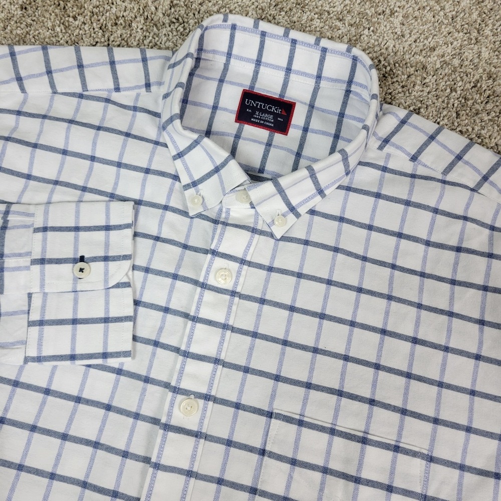 Untuckit Mens‎ XL White Check Button Down Long Sleeve